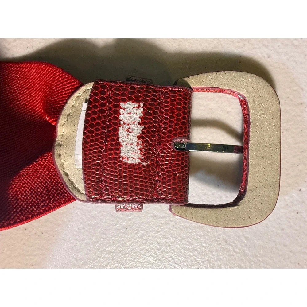 Red Wide Elastic Cinch Belt Faux Lizard Skin Texture Retro Rockabilly Style